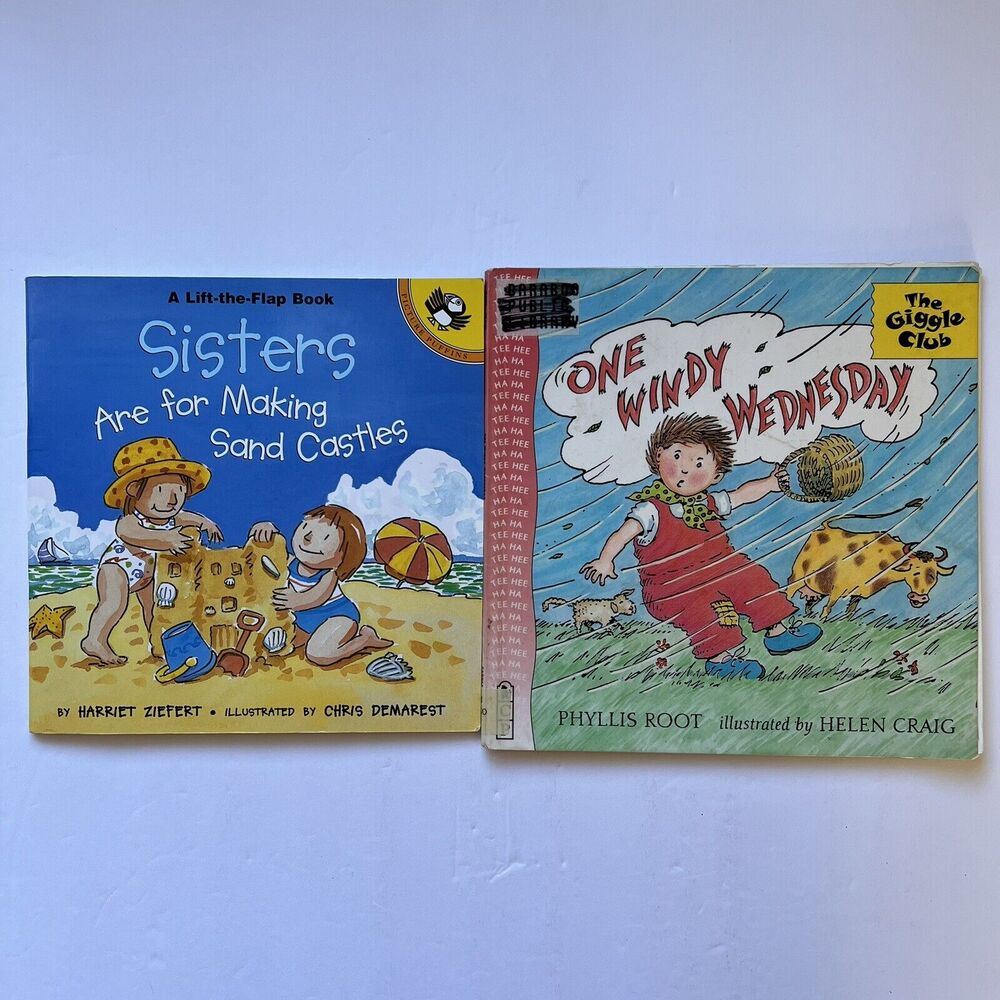 Set Of 2 Childrens Story Books Sisters Are for Making Sand Castles One Windy Wed